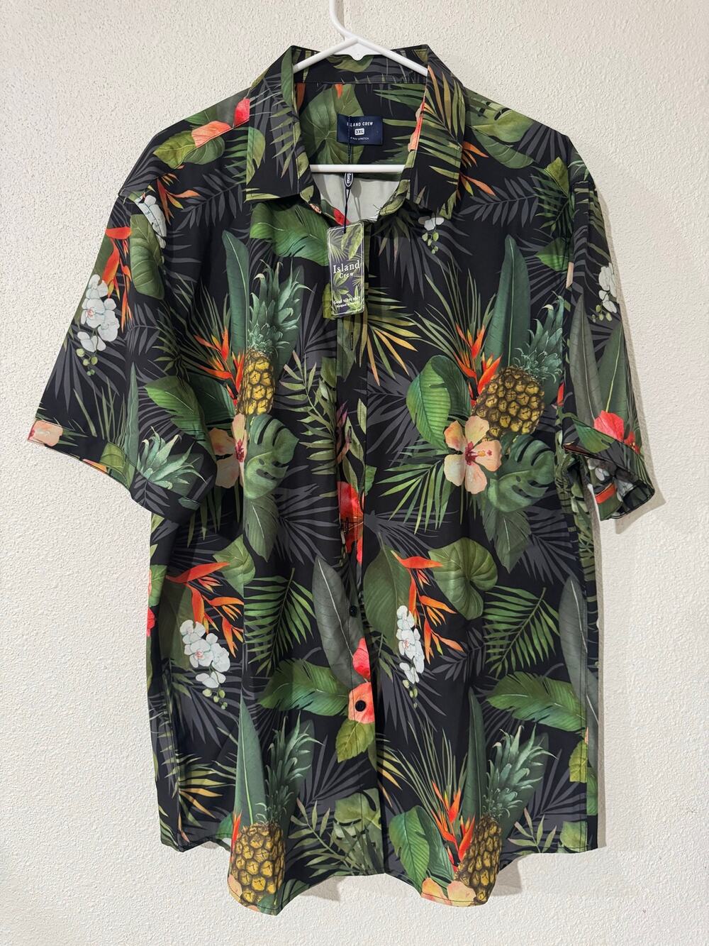 NWT Island Crew Men's 3XL Hawaiian Shirt - 4-Way Stretch Tropical Pineapple
